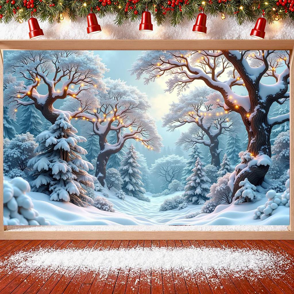 180x110cm Winter Wonderland Backdrop Snow Forest Christmas Holiday Party Decorations Banner Fairy Scenery Photography Background