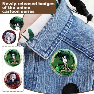 Round Metal Badge with Glitter Finish Featuring Circus Pierrot Character Design Durable Collectible Pin for Bags Jackets and Accessories