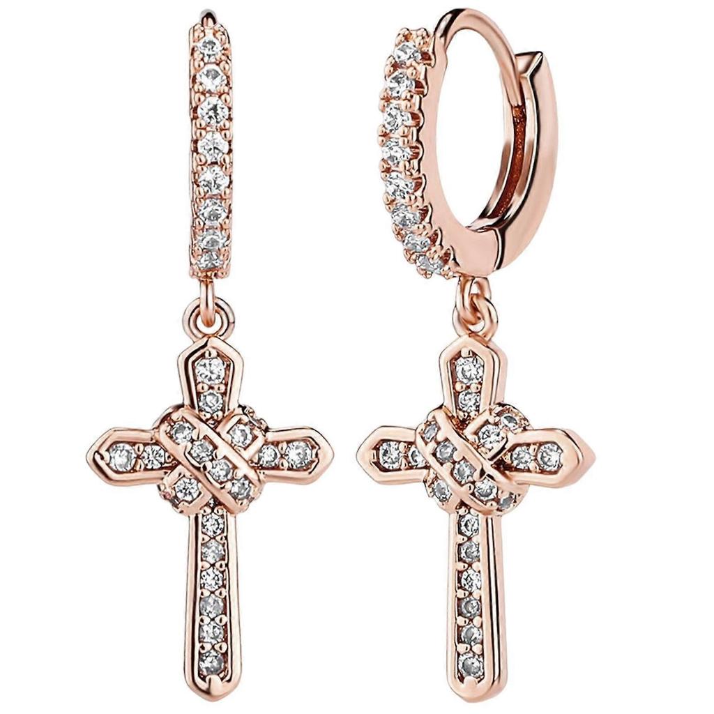 Cross Hoop Earrings, Jewelry Hoop Earrings for Men Women Anniversaries, Rose Gold