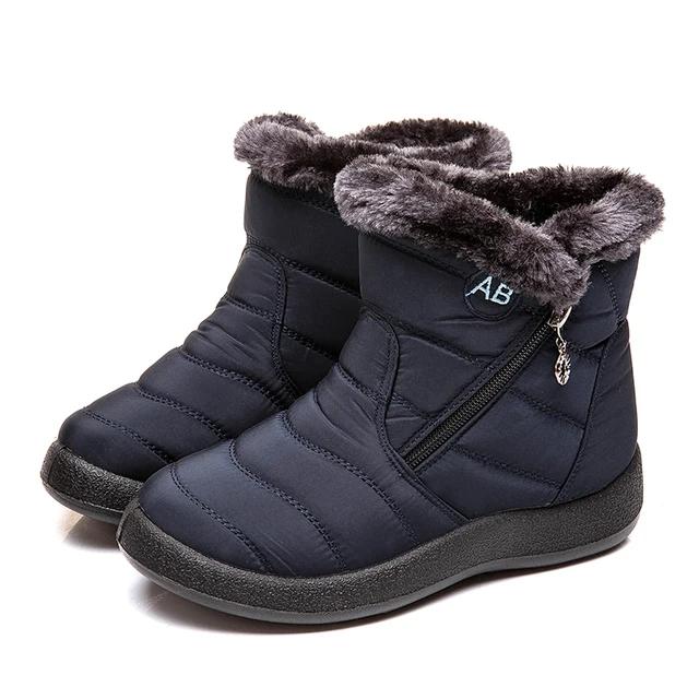 Mode Schnee Damenstiefel Bequeme Damenstiefel Wasserdichte Damenschuhe Reißverschluss Schuhe Frau Weiches Fell Damen Winterstiefel