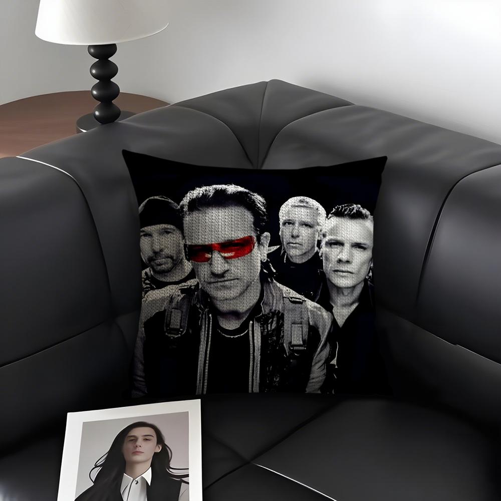 U-U2 Rockk Band Cushion Cover Natural Linen Organic Fabric Double-Sided Printing Sofa Home Decor Gift Pillow Case