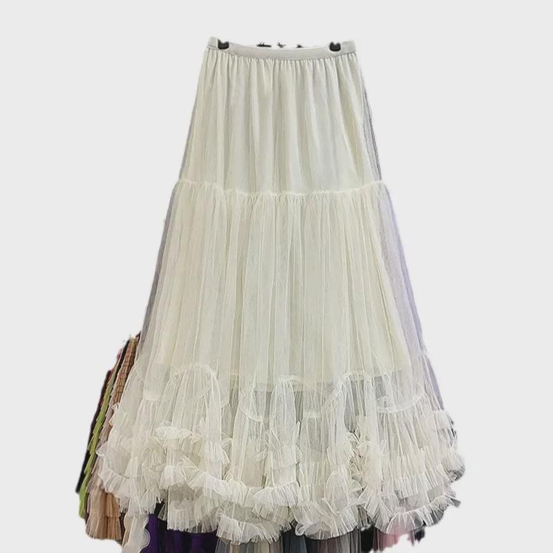 2024 European & American Summer Fashion: Women's Lace Mesh Puffy Skirt with Large Swing