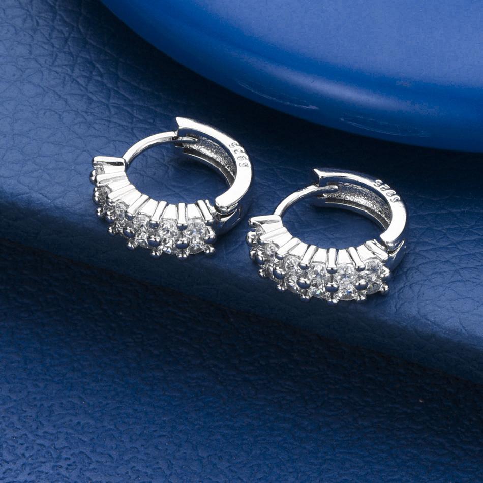 925 Sterling Silver Fashion AAA Zircon Round Pierced Earrings Wedding Jewelry