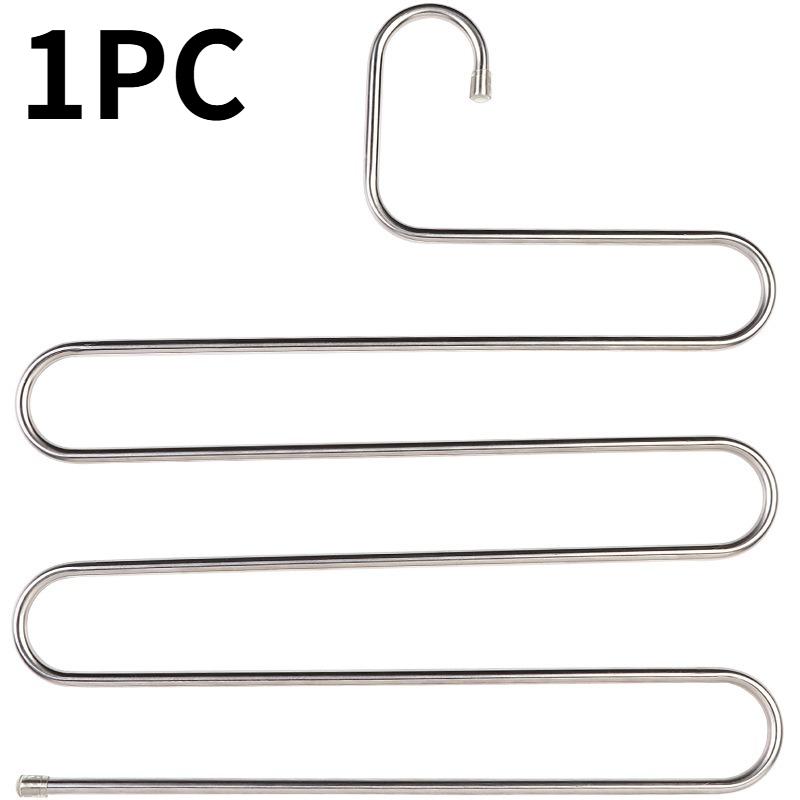 

2PCS S-shaped Pants Hangers Multi-layer Stainless Steel Clothes Hanger Non-slip Jeans Storage Rack Space-Saving Cloth Organizer