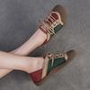 Johnature Retro Lightweight Commuting Women's Shoes Genuine Leather Mixed Colors Soft Soled Lace Up Flats