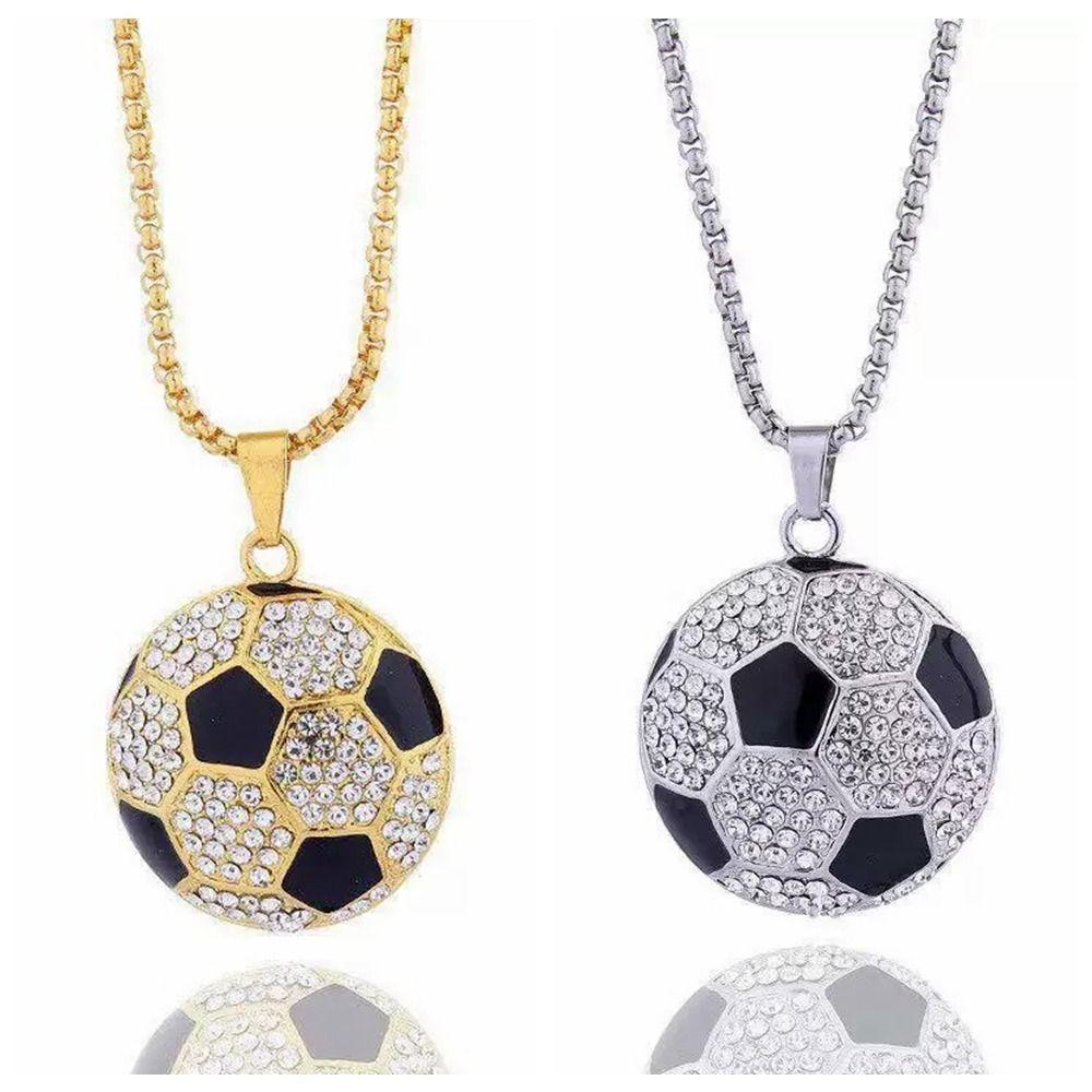 Jewelry Football Necklace Rhinestone Soccer Necklace Exquisite Football Pendant Choker  Gift