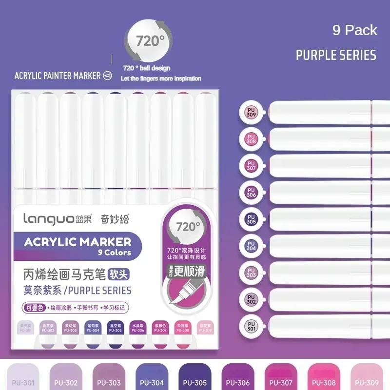 Languo 207/9 Direct Liquid Acrylic Paint Pens Brush Color Marker Pen for Rock Painting Stone Ceramic DIY Art Supplies Stationery