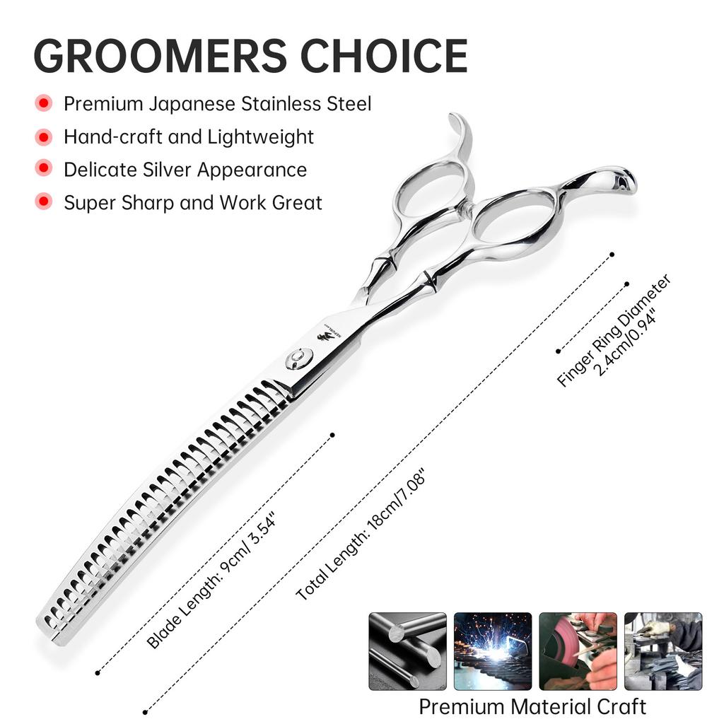 Hundepflegeschere Japan Edelstahl 7" 8" Haustierschere Hund Gebogene Chunker Schere für Hundefriseur Abwärts gebogene Ausdünnschere