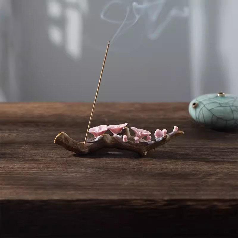 Handmade Ceramic Plum Incense Stick Holder, Japanese Style, Tea Ceremony Ornaments, Decorative Crafts