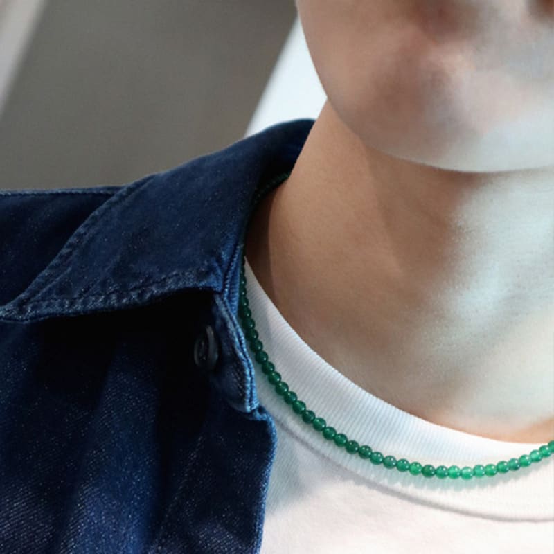 BICYCLE TROPHY BT Gemstone Necklace 03 (4mm Green Onyx)