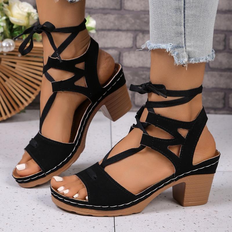 Fashion 36-43large-size Women's Wedge Thick Heel Sandals Women Summer Fashion Fish Mouth High Heel Strap Winding Sandals Sandalias Mujer
