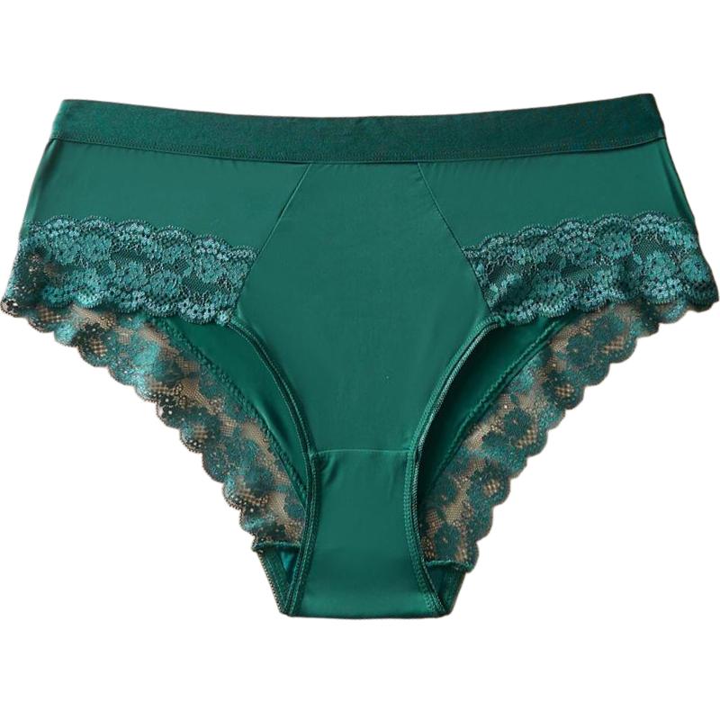 

CINOON Sexy Women Ice Silk Briefs Mid Rise Lace Trimmed Panties Super Comfy Solid Color Underpants XL