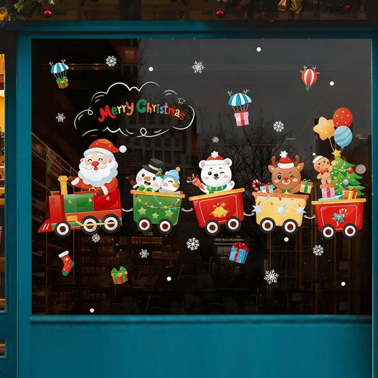 Vánoční přilnavé dekorace na okno Vánoční strom Santa Sob Sněhulák Samolepky na sklo Odnímatelné statické nálepky na okno pro zimní svátky Domácí párty potřeby