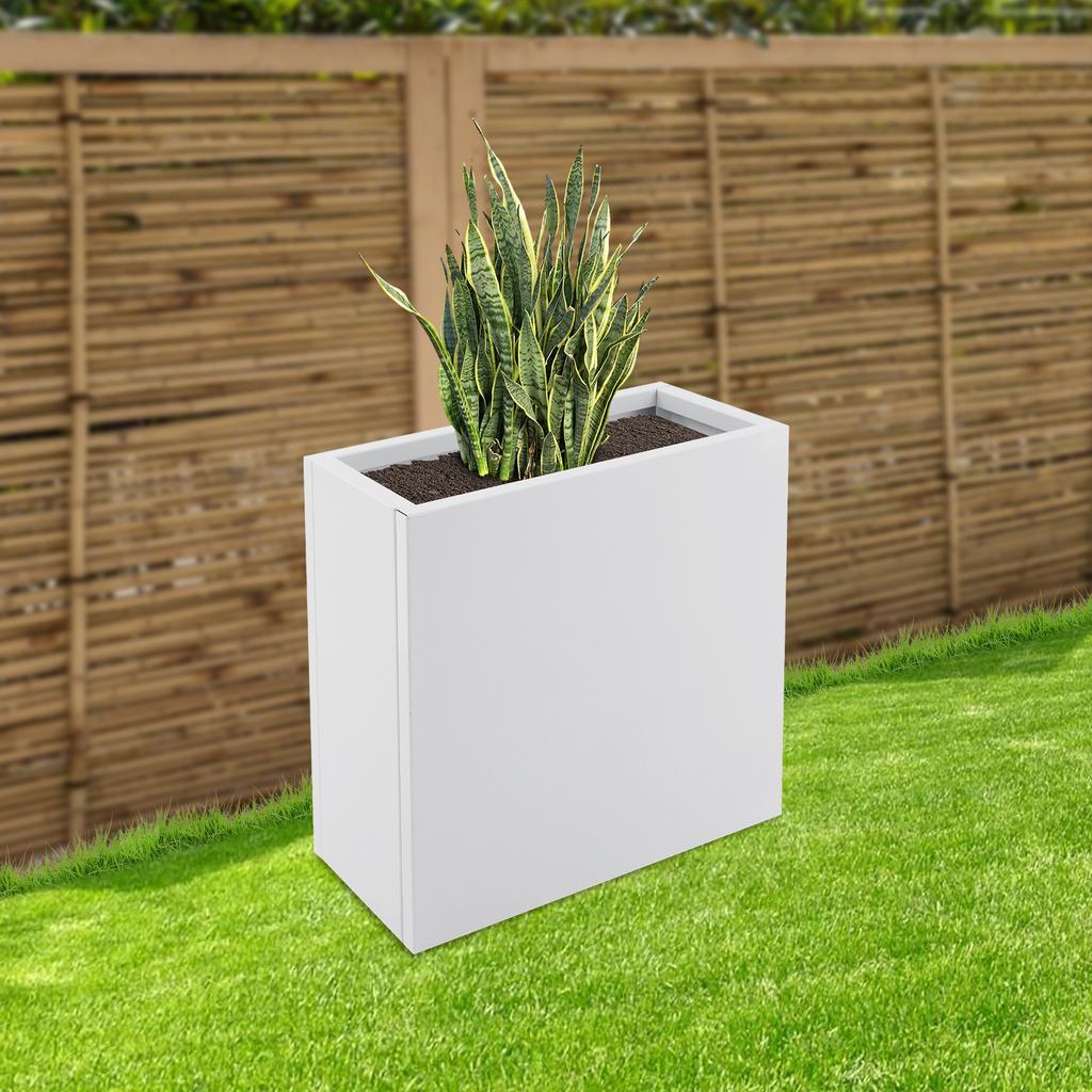 Large Rectangle Planter Box for Outdoor Garden, 20.5x10x22 Inch White Metal Raised Garden Bed, Steel Deck Patio Plant Container
