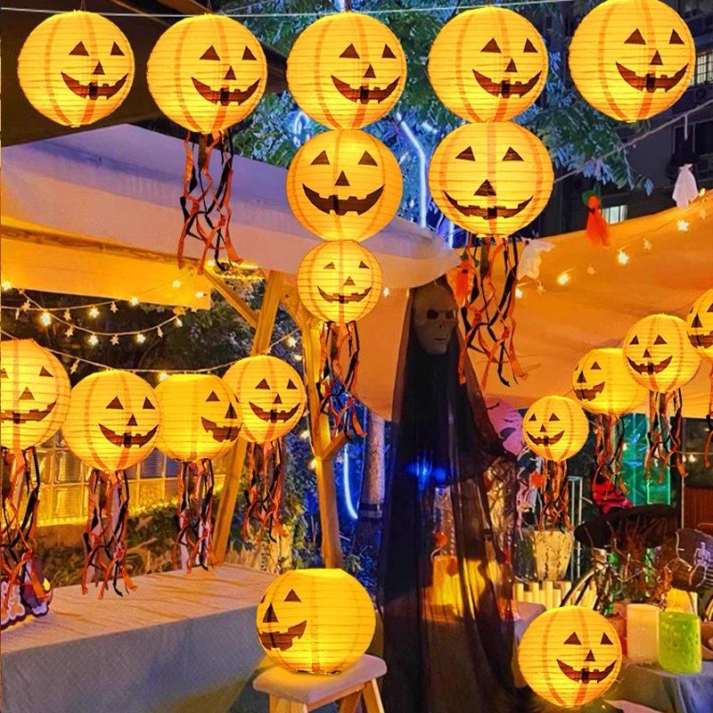 Halloween Glowing Pumpkin Paper Lanterns - Party Courtyard Decorations