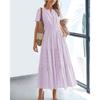 VEZFAA Women's Fashion Summer Spring Solid Color Print Short Sleeve V-Neck High Waist Casual Dresses