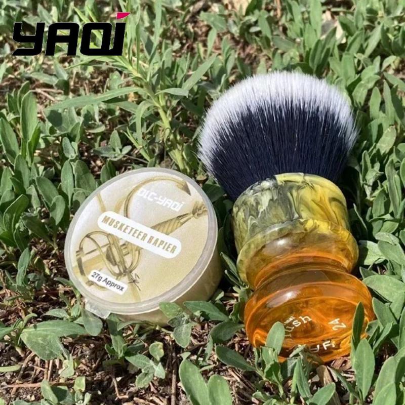 YAQI 24MM Men Wet Shave Brushes Sagrada Familia Black/White Tuxedo Synthetic Fibre Resin Handle Gifts for Men