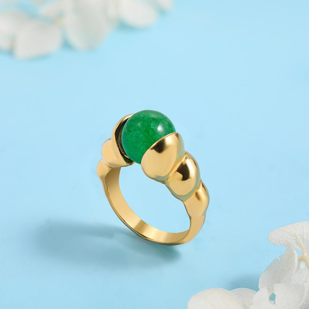 

Vintage Croissant Chunky Ring Adjustable Round White Pearl Beads Green Stone Rings for Women Charm Wedding Zircon Gift