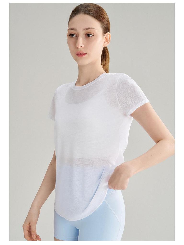 High-End Damen Slub Garn Aushöhlung Rücken Outdoor Sport Top – Atmungsaktiv, Rundhalsausschnitt, Kurzarm Fitness Yoga Überwurf für den Sommer.