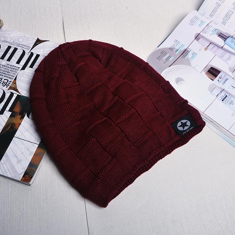 Wind autumn and winter velvet warm knitted cold hat outdoor cycling hip hop trendy sticker label fashion bag head wool hat