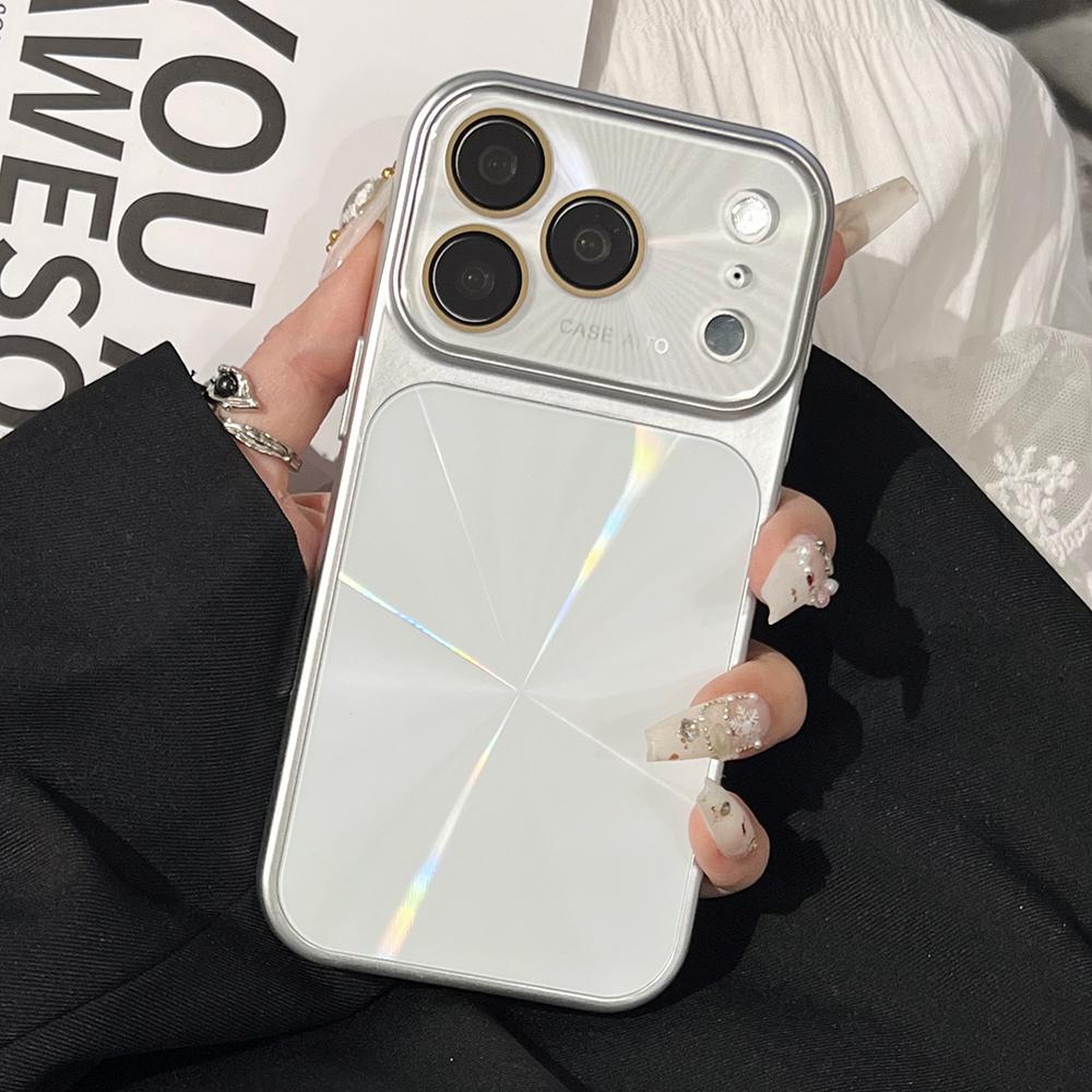 Solid Color Laser Phone Case For iPhone 17 16 15 14 Pro Max Large Window Shockproof Hard Bumper Back Cover