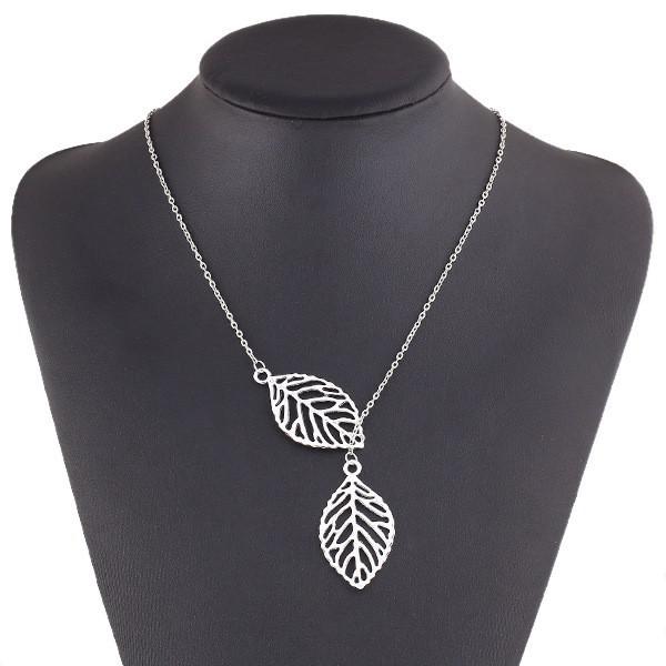 Korean fashion trend wild forest-based metal leaf pendant necklace clavicle short section of double-leaf jewelry
