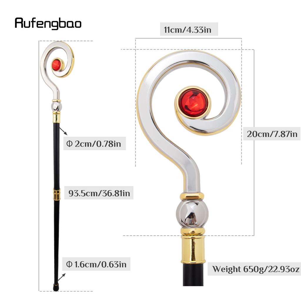 Golden White Hanger Red Diamond Fashion Stick Decorative Cane Elegant Fashion Cane Cosplay Alloy Crosier Vintage Stick 93cm