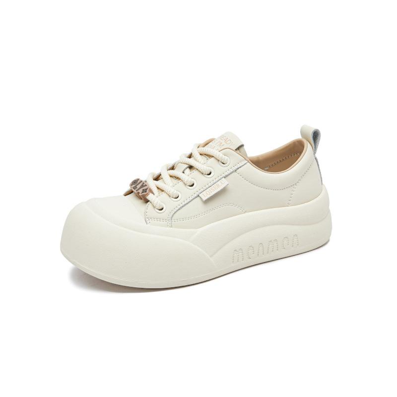 Leather Bread Shoes Women's 2025 Spring Big Head Platform Shoes Versatile Little White Shoes Women's Casual Height-increasing Shoes Fashion Women's
