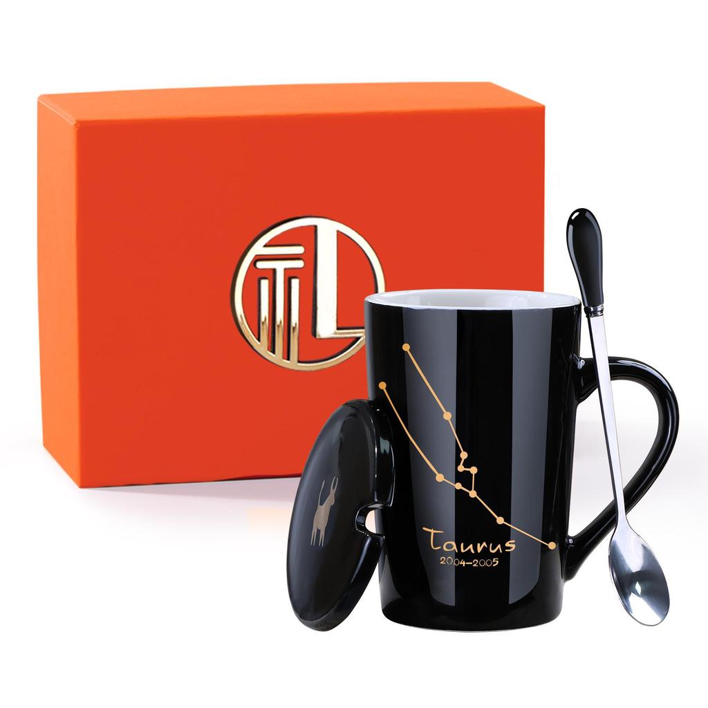 Creative Ceramic Mug - Zodiac Constellations with Lid & Spoon, Perfect Gift for Couples