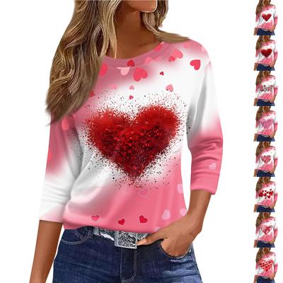 Camiseta holgada con estampado de manga 3/4 y cuello redondo informal a la moda para mujer