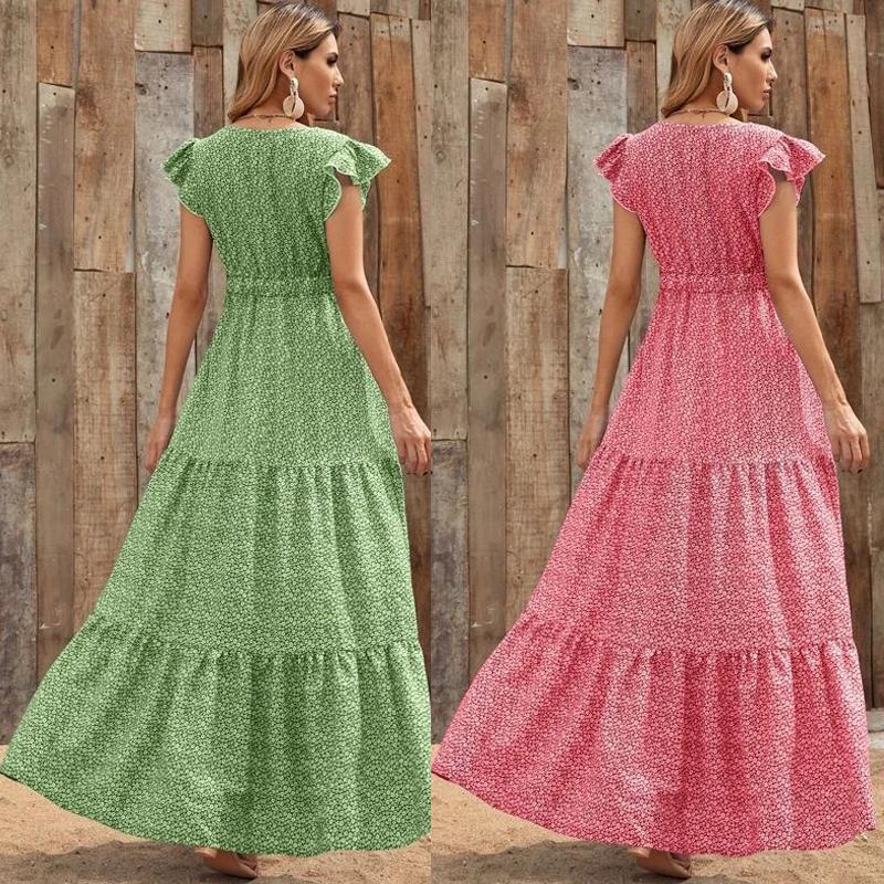 Women Maxi Dress Long Floral Print Ladies Summer V Neck Casual Holiday Sundress