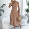 Women's Fashionable Casual Loose-Fit Tie-Waist Bell-Sleeve Pleated Dress