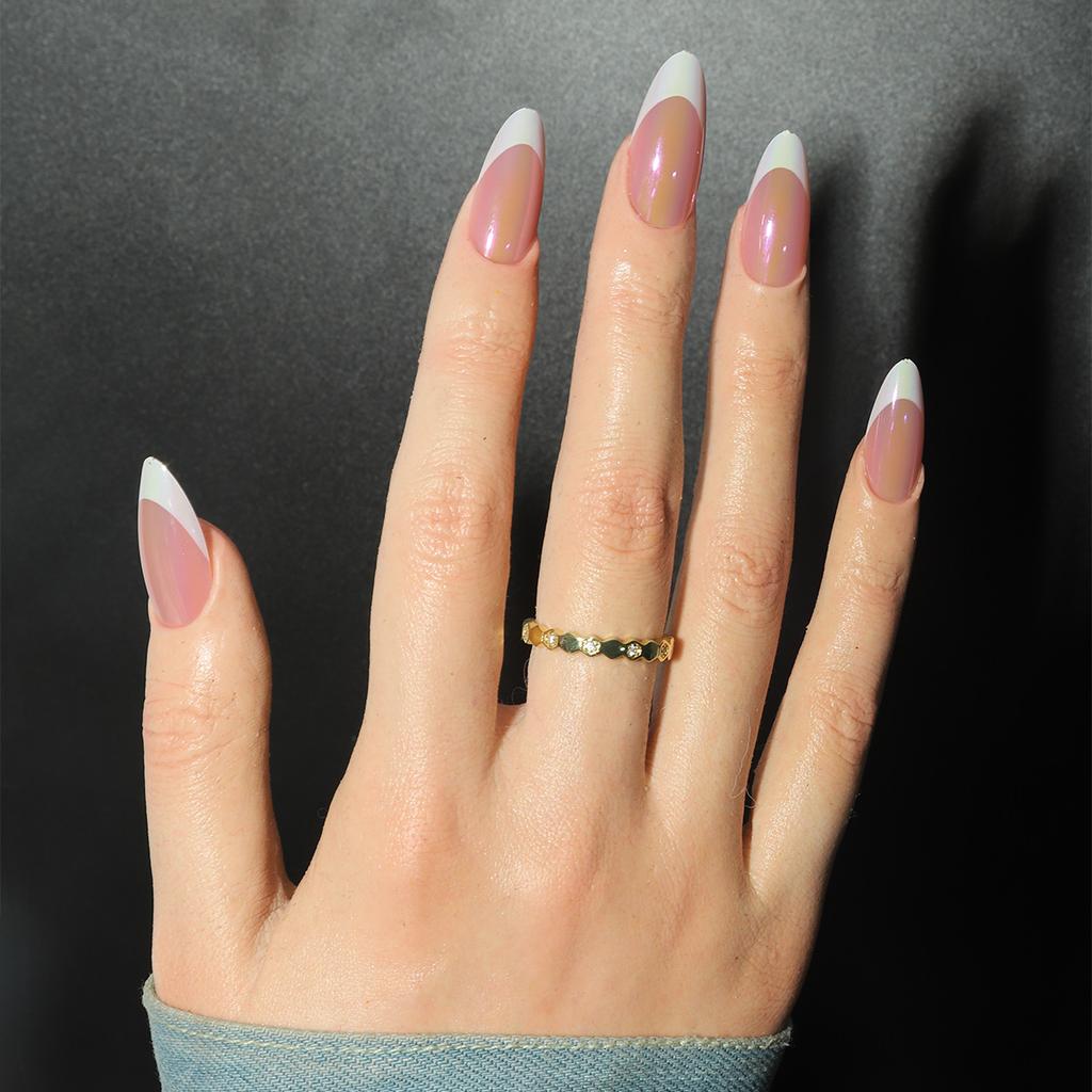 French Electroplated Aurora Gradient Almond False Nails 24 Pieces Durable And Comfortable For Daily Use