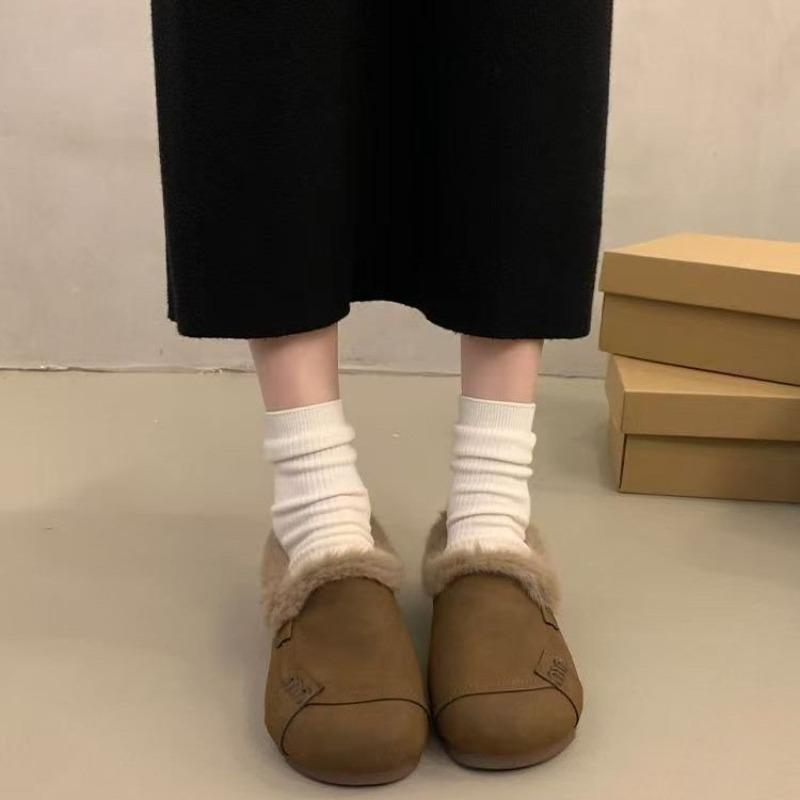 

Зимние новые бархатные туфли-бини женские пушистые туфли на плоской нескользящей мягкой подошве гигантские удобные хлопковые туфли на одну ногу 40 коричневый