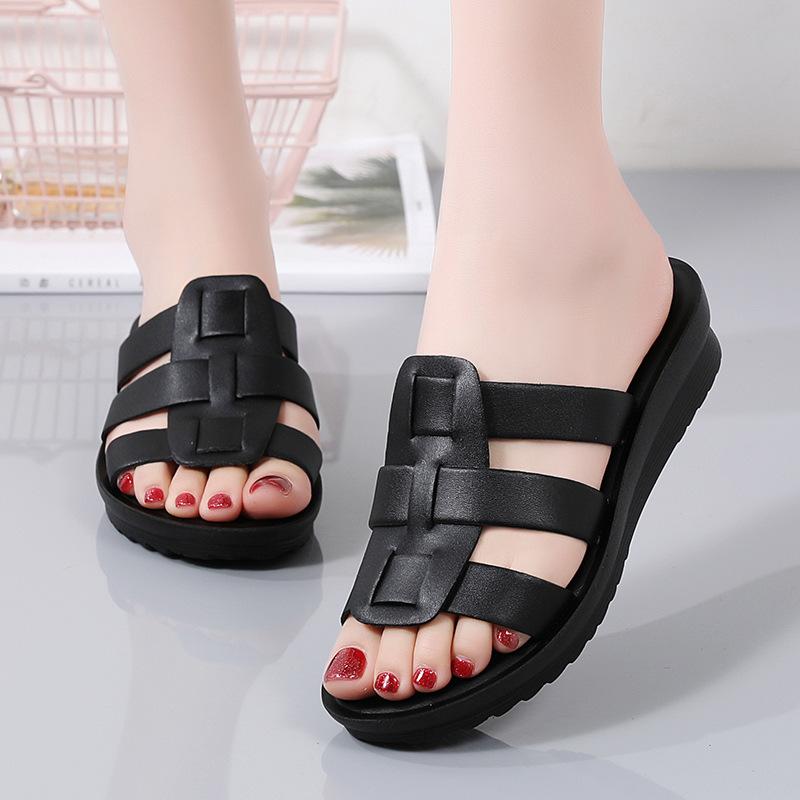 Sandali con zeppa e plateau da donna, leggeri, da infilare, estivi, da spiaggia, comode, con supporto plantare, punta aperta, per donna