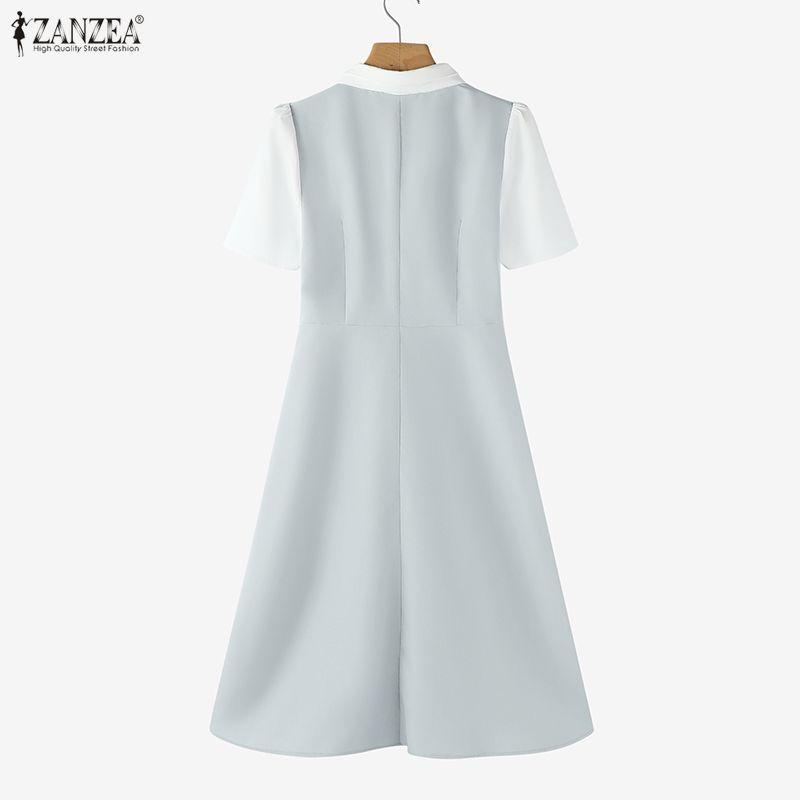 ZANZEA Women Summer Casual Loose Elegant Patchwork Short Sleeve Dress