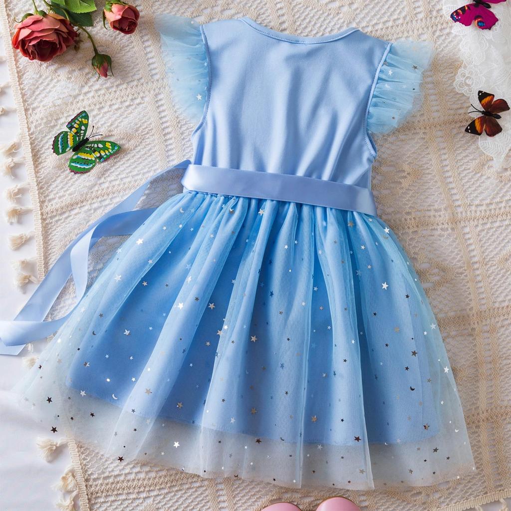 Girls' Fashion Ocean Star Gradient Mesh Children's Short Sleeve Casual Dresses