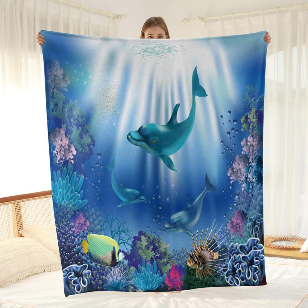 Marine Dolphin Series Printed Blanket for Sofa Bed Travel Camping Living Room Office Conditioning Blanket for All Seasons Gifts