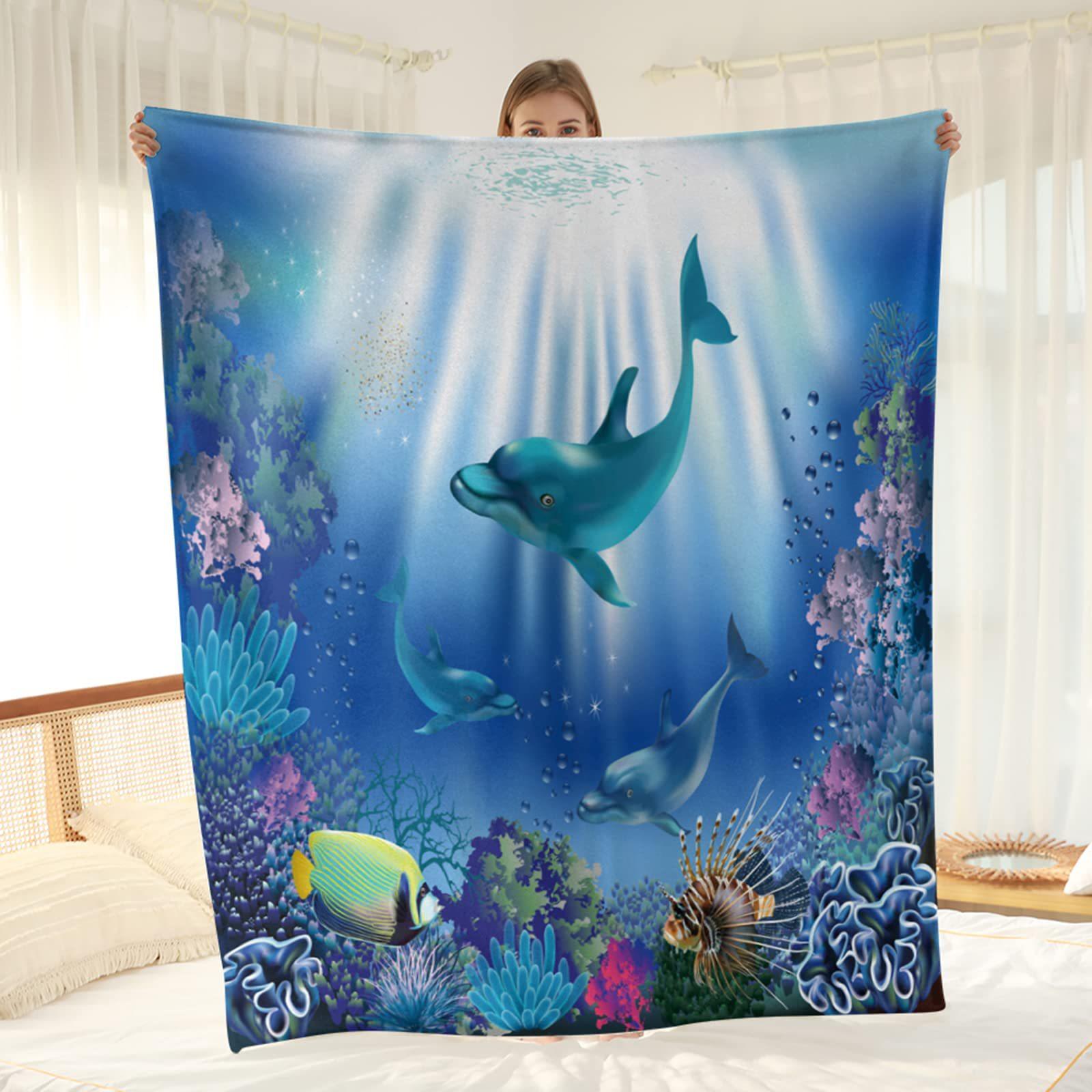 

Marine Dolphin Series Printed Blanket for Sofa Bed Travel Camping Living Room Office Conditioning Blanket for All Seasons Gifts 75x90cm