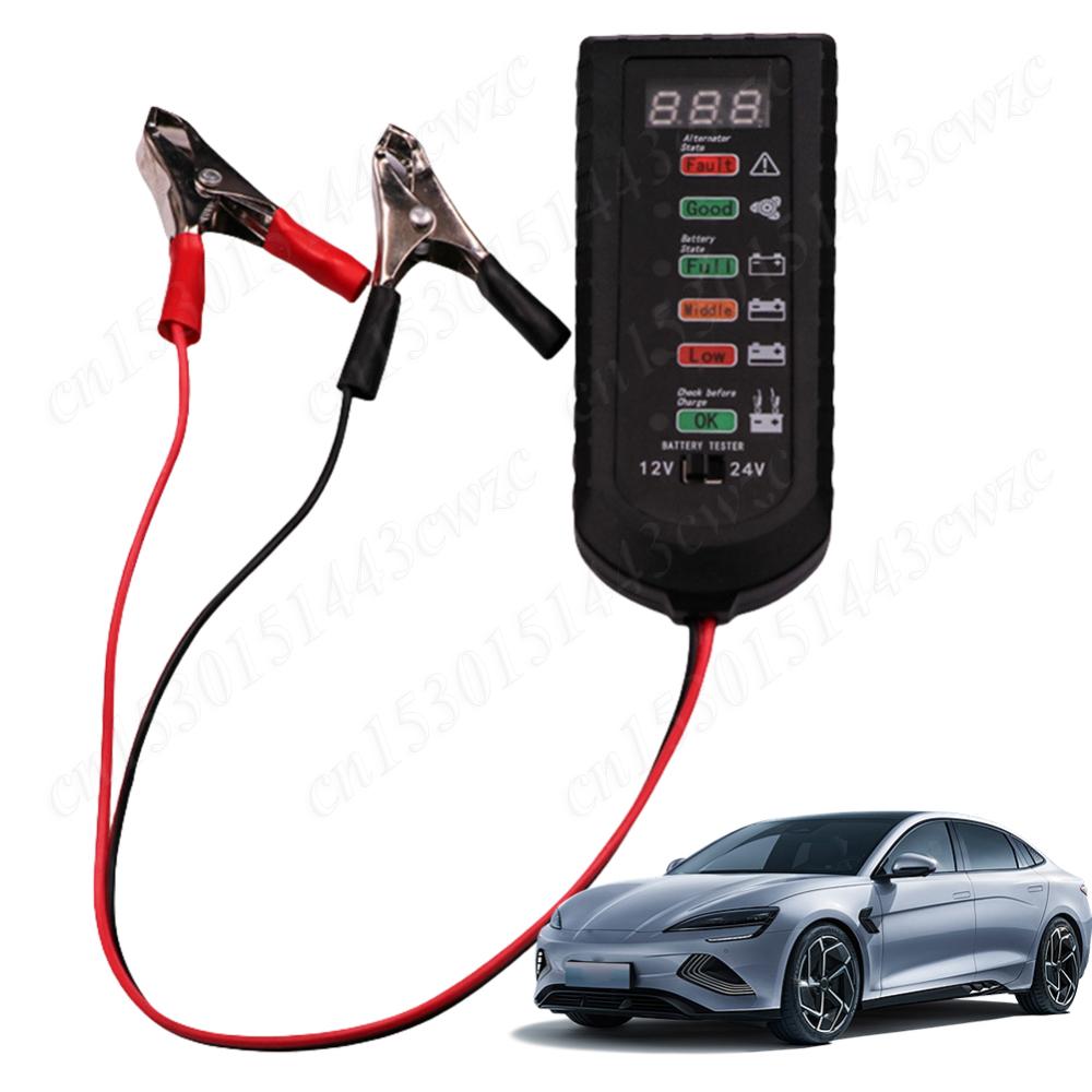 12V 24V Car Battery Tester Alternator Tester Portable Digital Car Motorcycle Battery Load Tester 6 LED Indicator Car Accessories