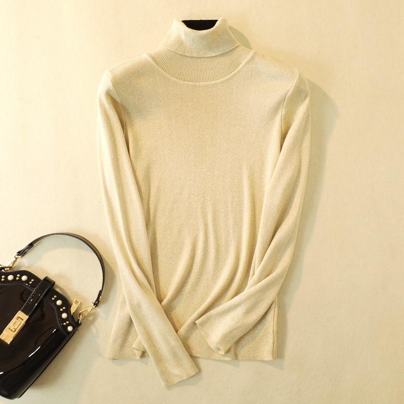 

Женская повседневная водолазка в полоску, блузка с длинным рукавом, вязаные свитера, тонкие топы бежевый