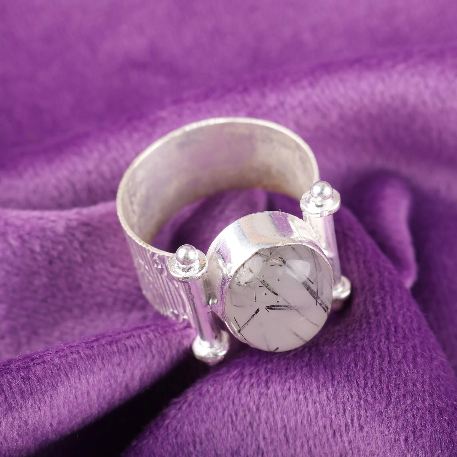 

Натуральный черный рутиловый драгоценный камень Ювелирные изделия из стерлингового серебра 925 пробы Кольцо ручной работы для жены RR-22-26 13