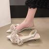 Women Pumps Sexy Flower Pointed Toe Mules Shoes Fashion Thin Heeled Low Heeled Shoes Buckle Strap  Elegant Banquet Prom Sandals
