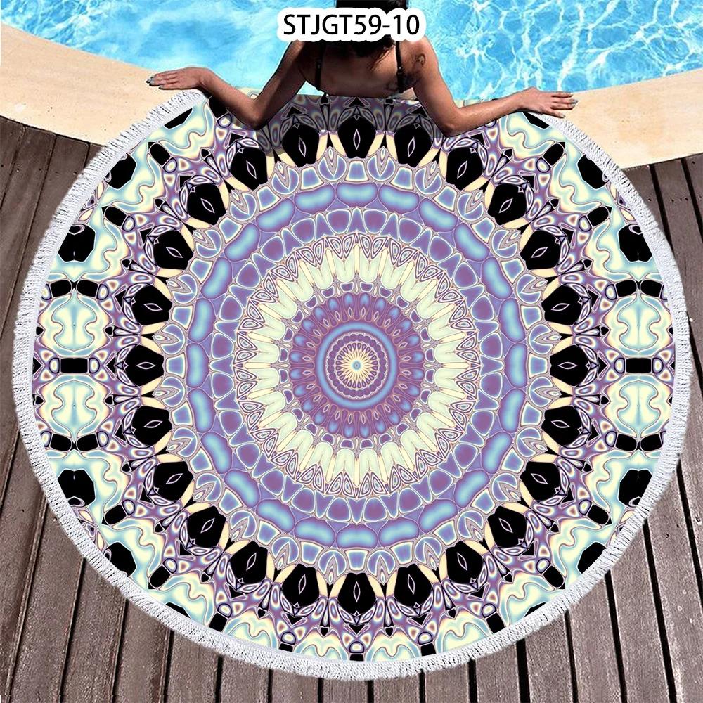 Microfiber Round Beach Towel Sport Scarf Mandala Circle Serviette De Plage Toalla Playa Swimming Bath Towel with Tassel