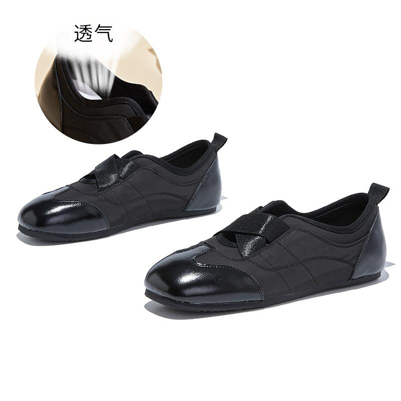 Customized Leather Little White Shoes Women's 2025 New Fashion Single Shoes Flat Bottom Cross Elastic Band Niche Single Shoes Ballet Style