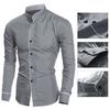 Men Shirt Business Single-breasted Stand Collar Formal Contrast Color Line Autumn Shirt for Work