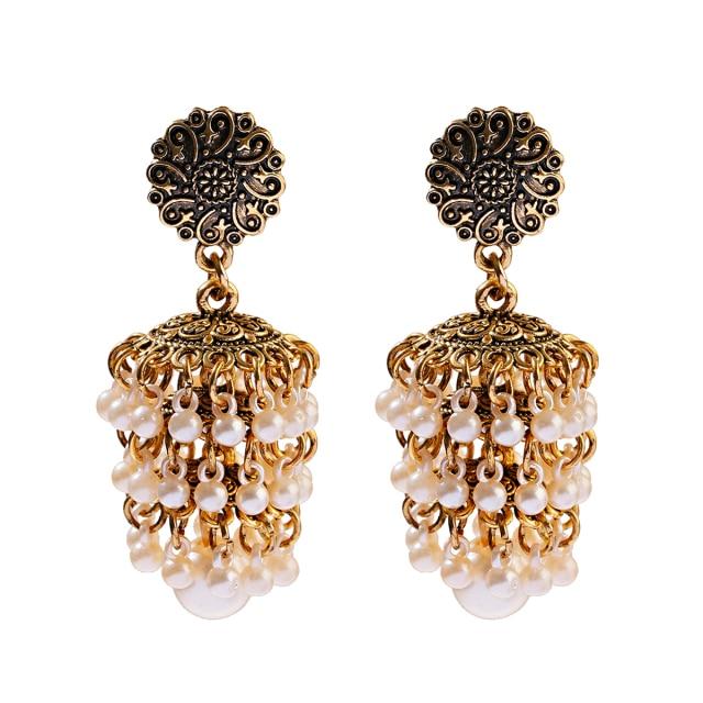 

Індійські вушні сережки Jhumka для жінок Дівчата Pendientes Beads Vintage/Vissing Earring Jewelry Gold Color Kolczyki Boho Pearl Aesthetic