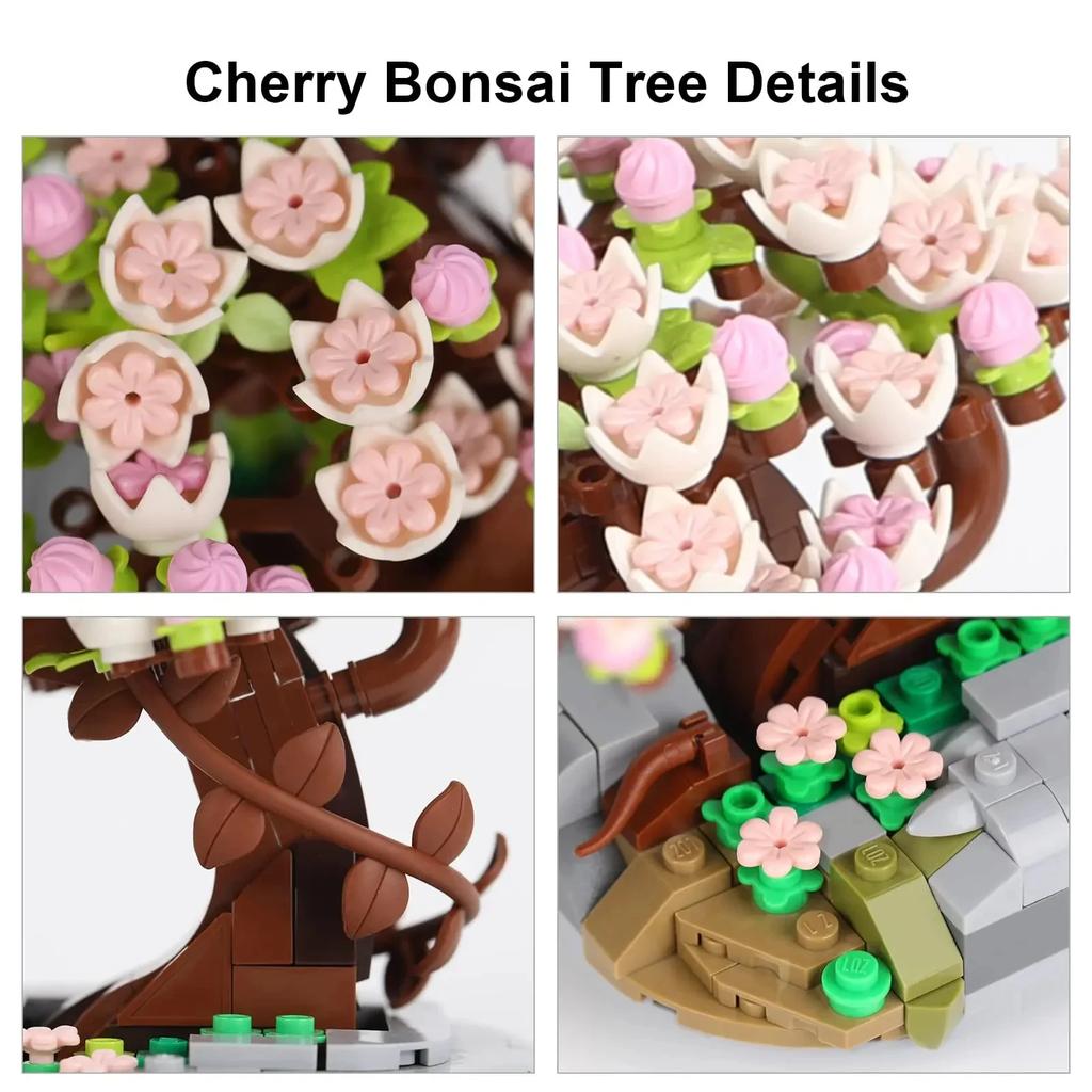 Mini Pflanze Bonsai Baustein Blume Pflanze Kirschblütenbaum Topfpflanze Strauß Modell Steine Heimdekoration Spielzeug für Kinder Geschenke