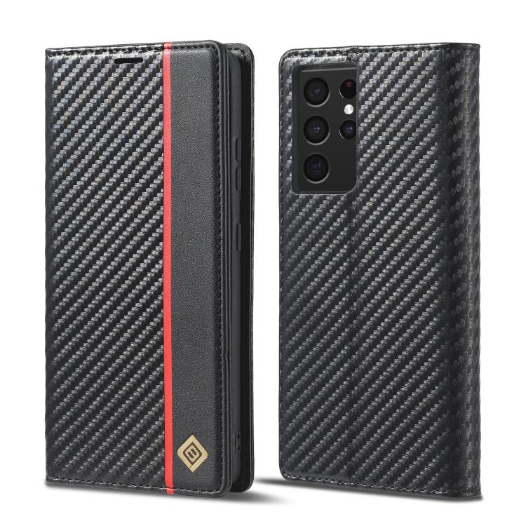 

LC.IMEEKE Carbon Fiber PU + TPU Horizontal Flip Leather Case with Holder & Card Slot & Wallet For Samsung Galaxy S21 Ultra 5G For Samsung Galaxy S21 Ultra 5G чёрный