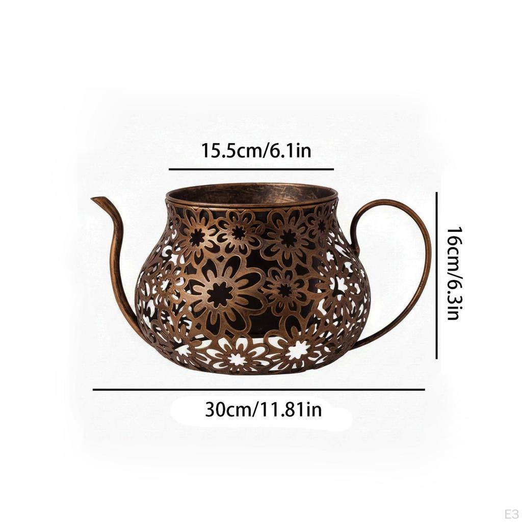 Metal Planter with Saucer Wrought Iron Look Decorative Flower Pot Vintage Style for Gardeners,